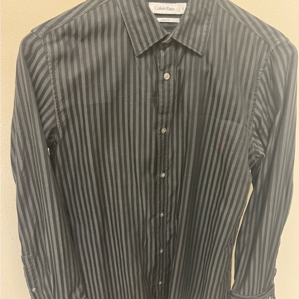 Calvin Klein Men's Charcoal Pinstripe Shirt with French Cuffs